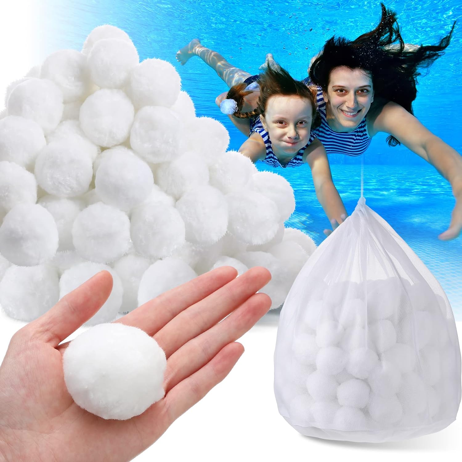 Zubebe Pool Filter Media Balls Fiber Filter Media for Swimming Pool Sand Filters and Bath Center Bathtubs Spas Aquarium Slime and Grime Cleaning Scum