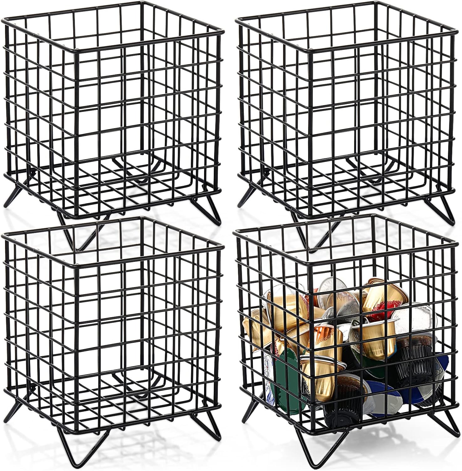 Zubebe 4 Pcs Coffee Pod Holder Large Capacity Coffee Pod Basket Wire Coffee Pod Organizer Coffee Capsule Cages Metal Coffee Pod Storage Basket Coffee Capsule Basket