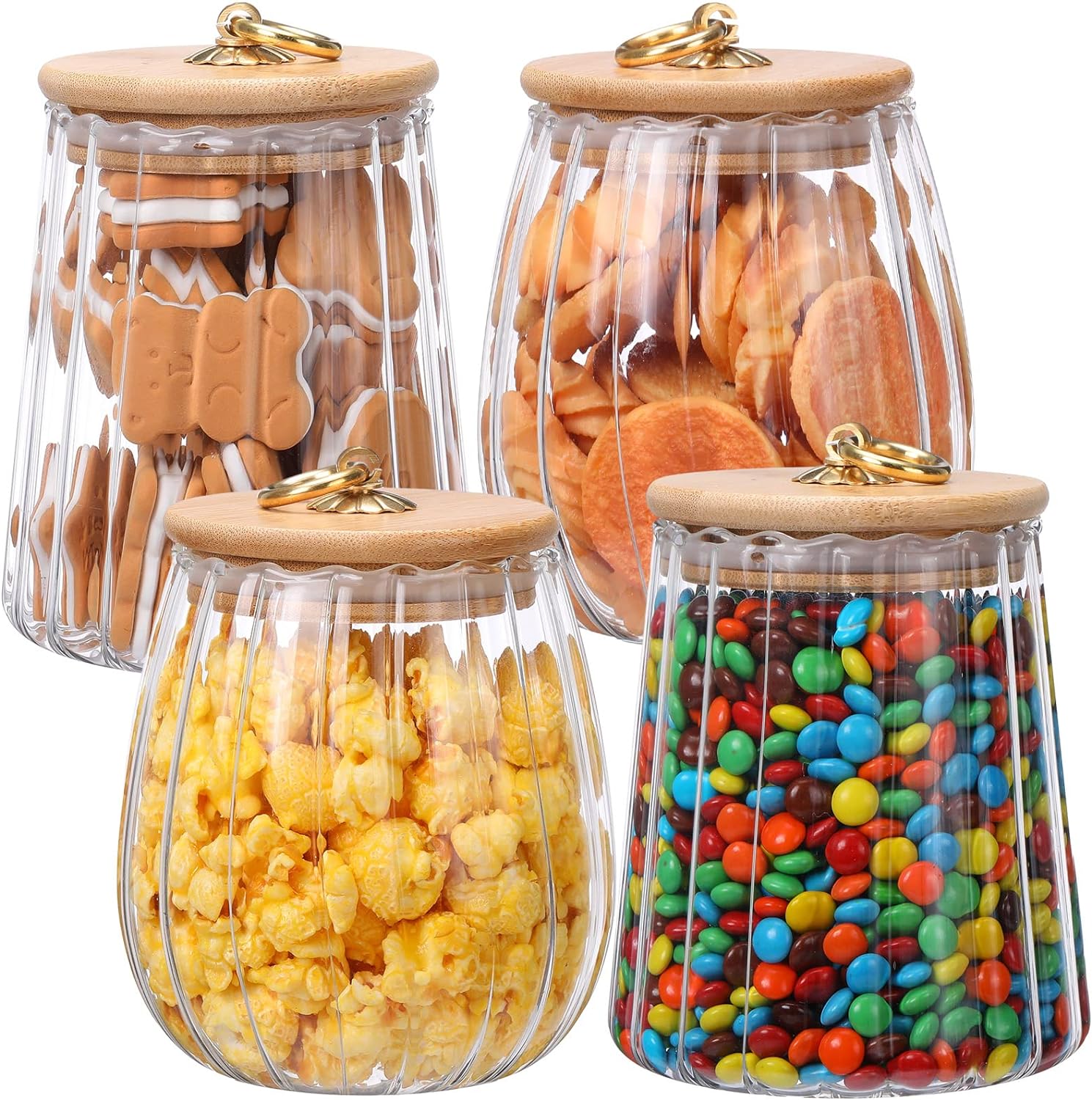 Zubebe 4 Pcs 23 oz Glass Storage Jars with Airtight Bamboo Lid Tapered Coffee Nuts Canister Decorative Food Storage Container Metal Petal Canisters for Kitchen Storing Candy