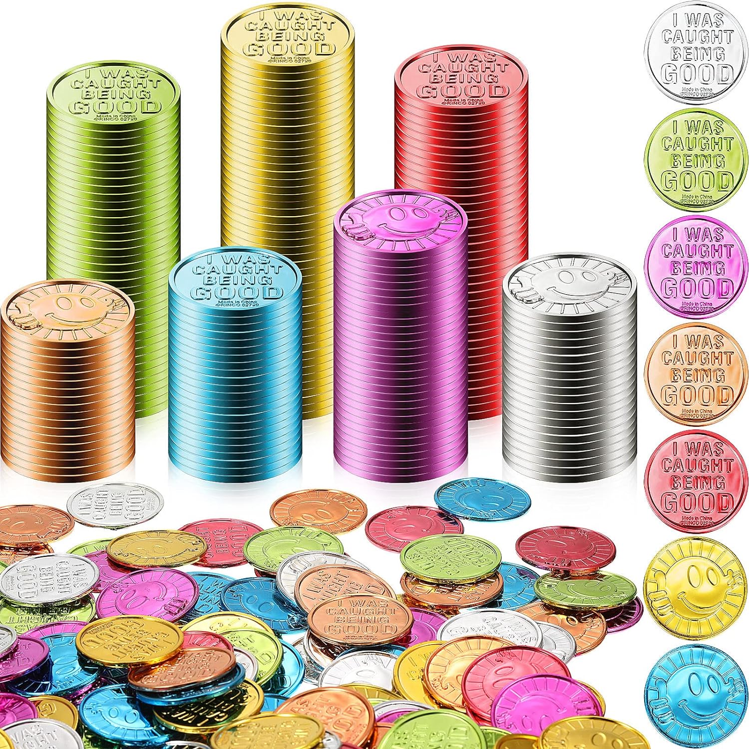 800 Pieces Behavior Tokens Bulk Caught Being Good Incentive Coins Reward Behavior Tokens for Kids Colorful Plastic Coins and School Teacher Reward and Prize Supplies Reward Play Counting Party Favors