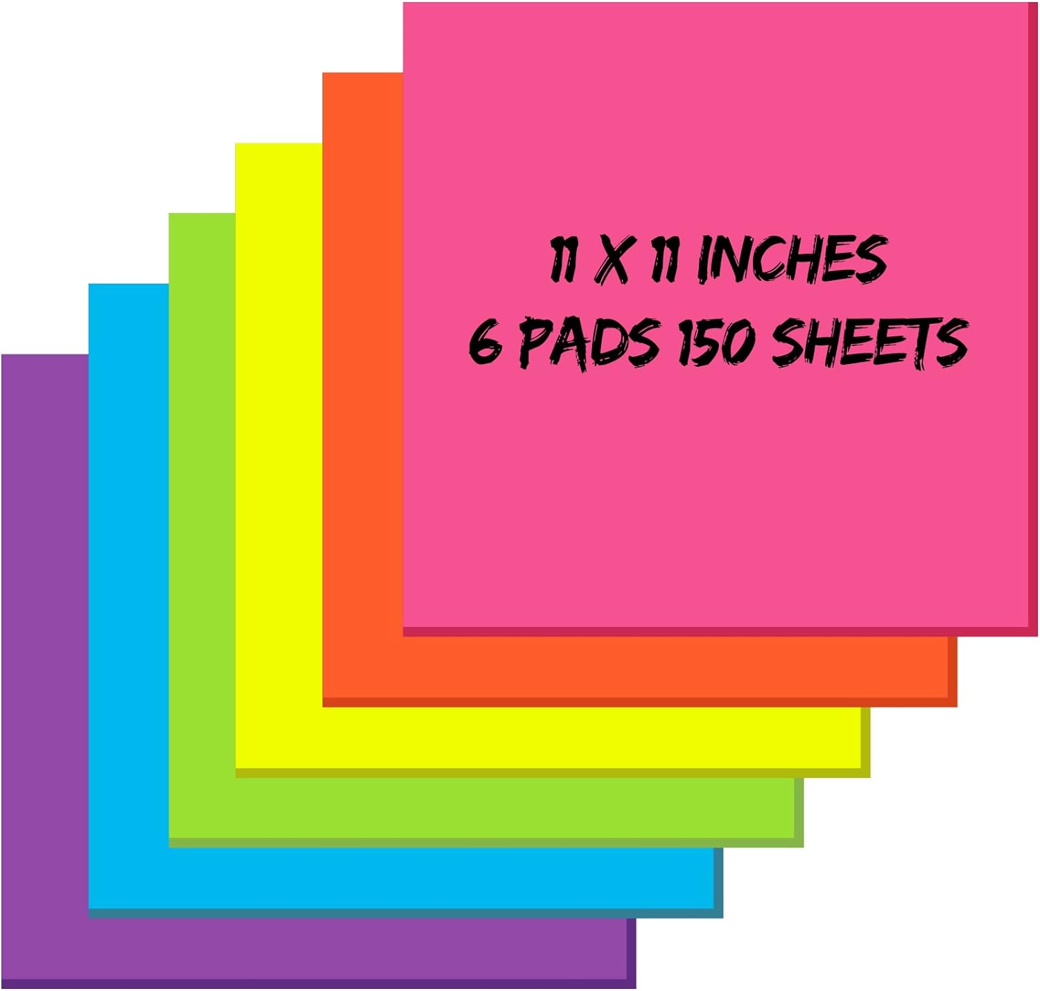 Big Sticky Pads 11 x 11 Inch Jumbo Sticky Pads Bright Colors Sticky Pads Large Self Stick Pads Square Memo Post Stickies for Office Home School, 25 Sheets/Pad