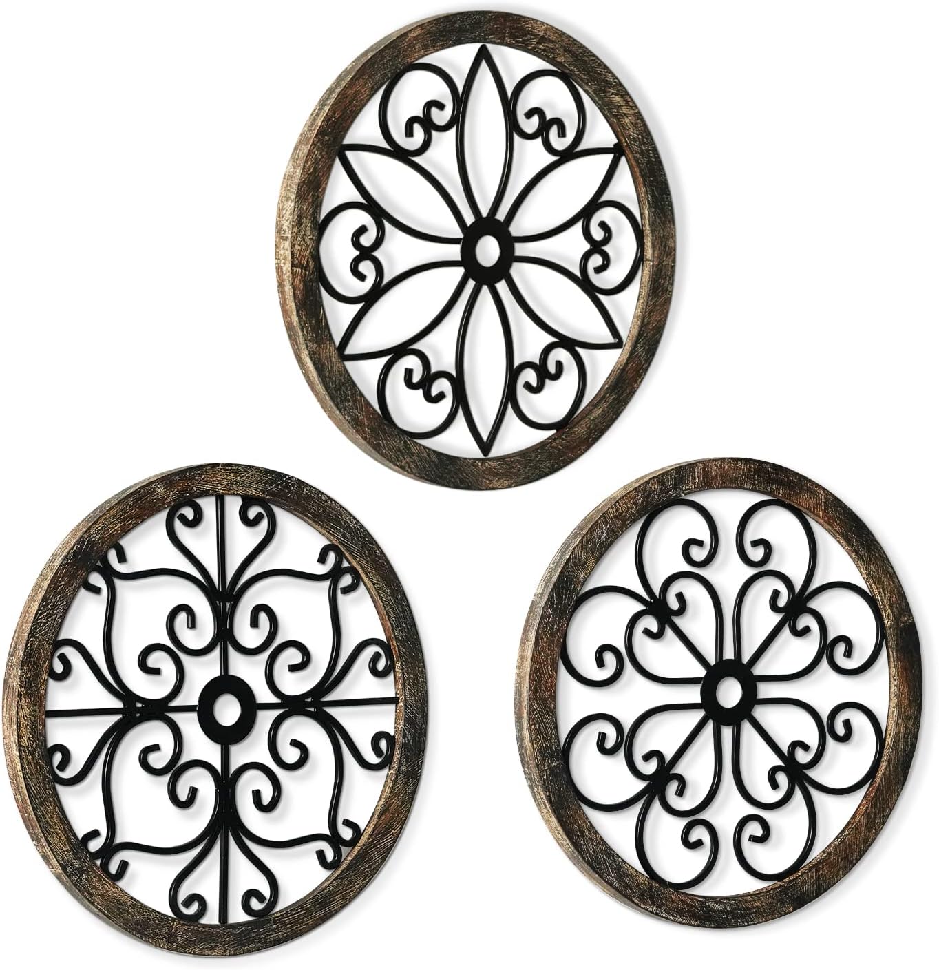 Putuo Decor 3 Pieces Thicken Rustic Wall Decor, Round Wood Wall Art Farmhouse Hanging Decoration for Living Room Bedroom Bathroom Kitchen, 12 x 12 inches