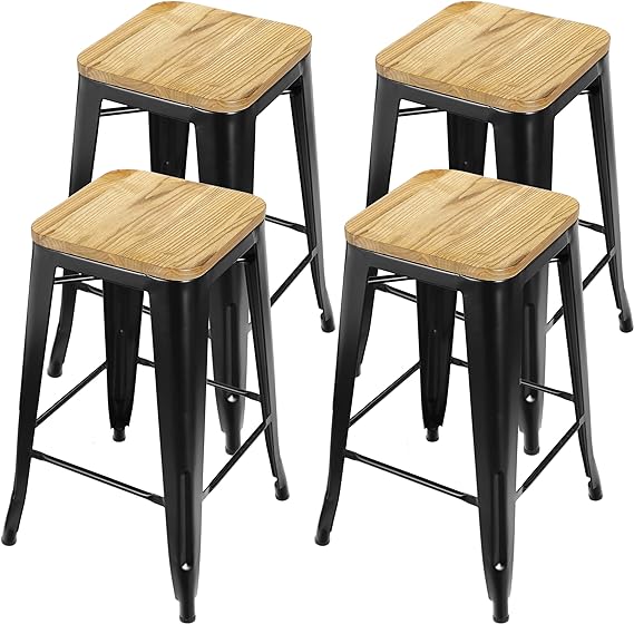 ZENY 26 Inches Metal Bar Stools Set of 4, Counter Height Barstool Stackable Kitchen Stools Indoor/Outdoor Patio Backless Bar Chair, 330 lbs Capacity