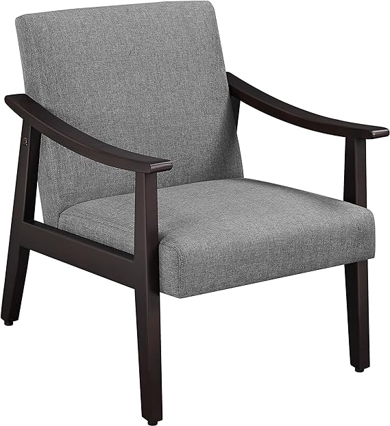 Yaheetech Accent Chair, Mid-Century Living Room Chair, Modern Linen Fabric Side Chair with High Back for Living Room/Office/Bedroom, Minimalist, Dark Gray