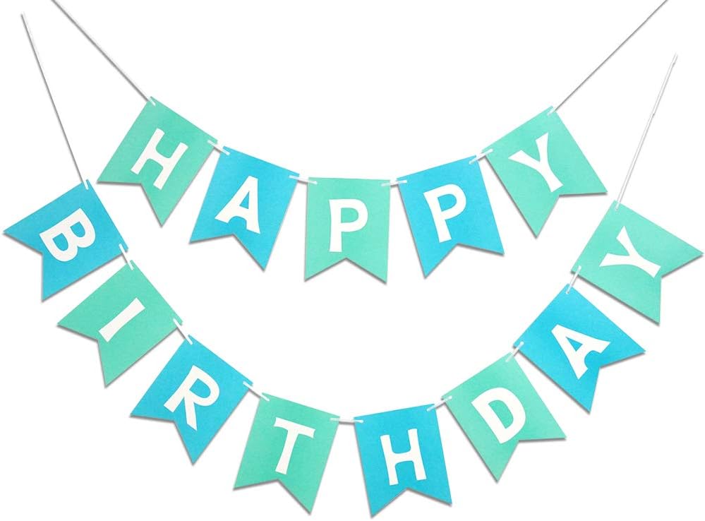 Mint Blue Happy Birthday Banner Signs Boy Birthday Party Supplies for Boy Birthday Party Decorations Nursery Hanging Bunting Decor 13 Pieces