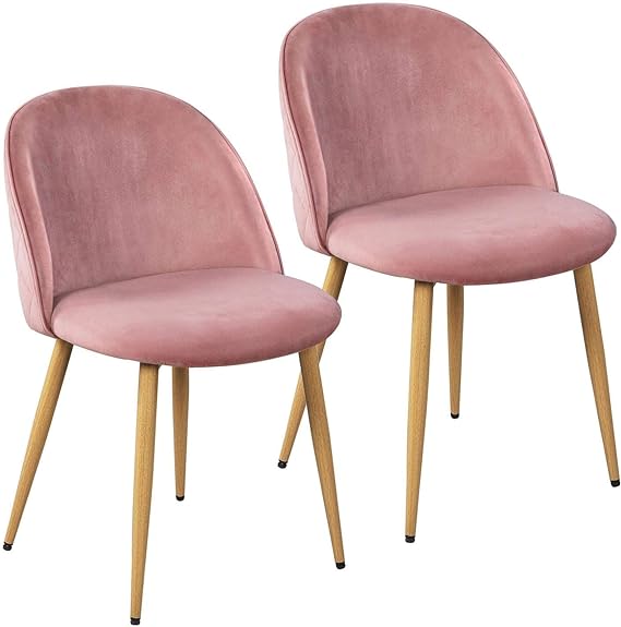 Yaheetech Velvet Dining Chairs Pink Accent Chair Set of 2 Upholstered Side Chairs Kitchen Chairs with Soft Velvet Seat Backrest Metal Legs for Vanity/Makeup/Leisure