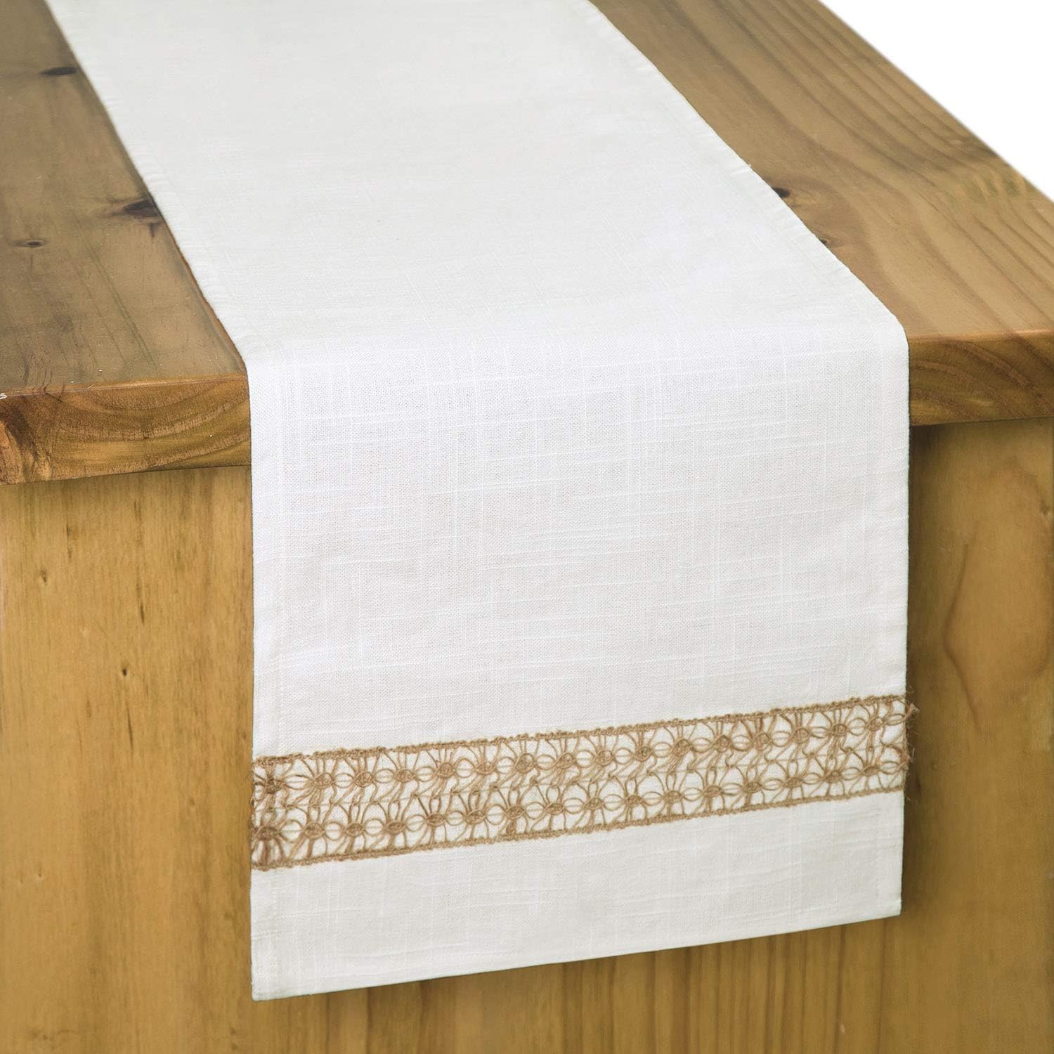 Letjolt Linen Table Runner Linen-Cotton Fabric Jute Lace Decor Farmhouse Runner Dinner Table Decor Wedding Birthday Party