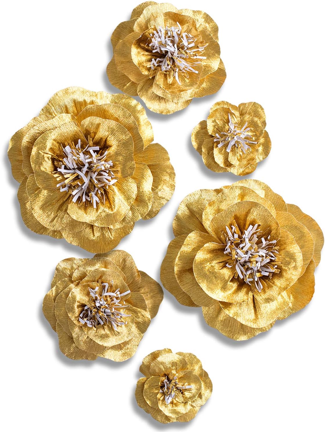 Letjolt Golden Paper Flower Decorations Flower Decor Wedding Wall Backdrop Birthday Baby Shower Bridal Shower Nursery Decor(Golden Set 6)