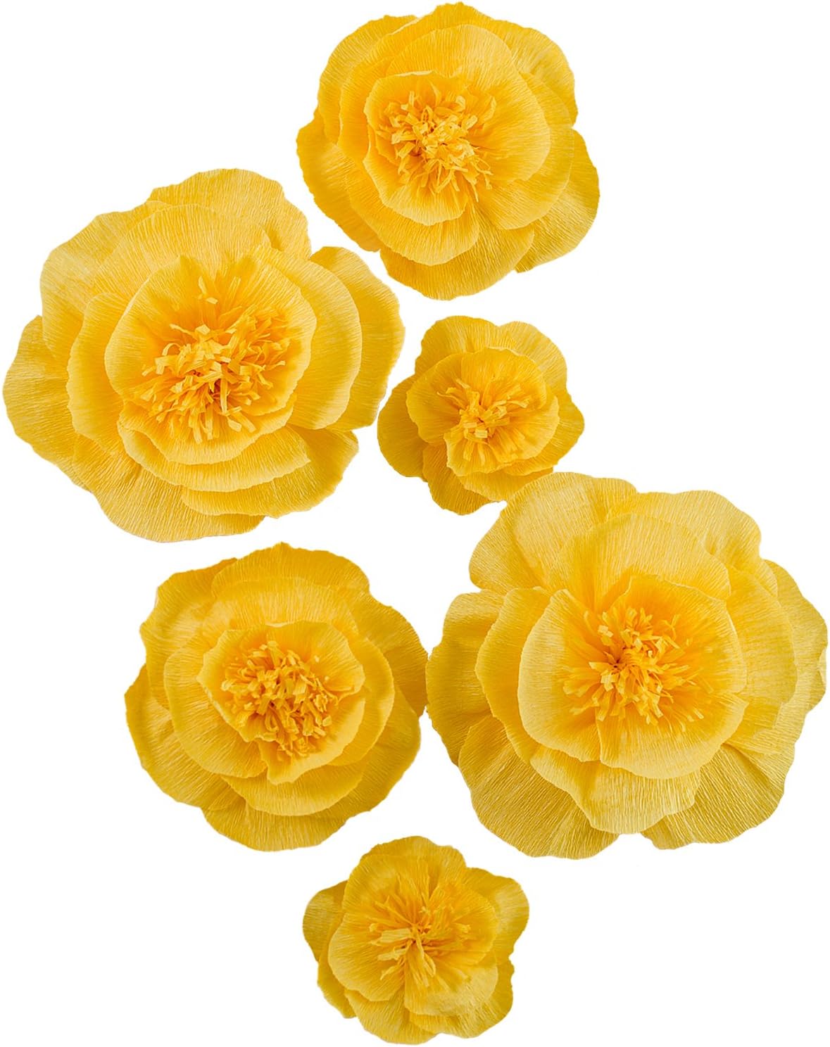 Letjolt Paper Flower Decorations for Wall Fall Flower Decor 1st Birthday Backdrop Wedding Party Baby Shower Bridal Shower Nursery(Yellow Set 6)