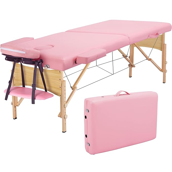 Yaheetech Massage Tables Portable Tattoo Table Lash Bed 28 Wide for Eyelash Extensions Height Adjustable Salon Face Cradle Bed, Pink