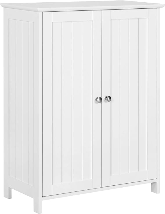 Yaheetech Bathroom Storage Floor Cabinet, Modern Freestanding Organizer Cabinet with Adjustable Shelf & Double Doors, 3-Tier Home Living Room Furniture, White