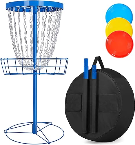 Yaheetech 24-Chain Disc Golf Basket with 3 Discs and Weather Resistant Carrying Bag, Portable Disc Golf Practice Basket Target Heavy Duty Metal Frisbee Golf Basket Set for Indoor and Outdoor