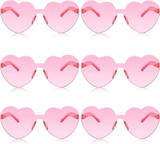 Frienda 6 Pieces Heart Sunglasses Pink Sunglasses Heart Shaped Sunglasses for Party Cosplay