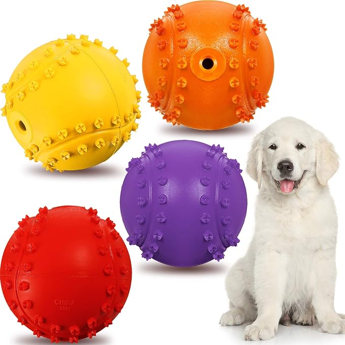 Frienda Squeaky Dog Toy Ball Reliable Rubber Squeaker Fun Interactive Toys Puppy Chew Toys Beach Outdoor Dog Ball for Large and Small Dog (Tennis Shape)