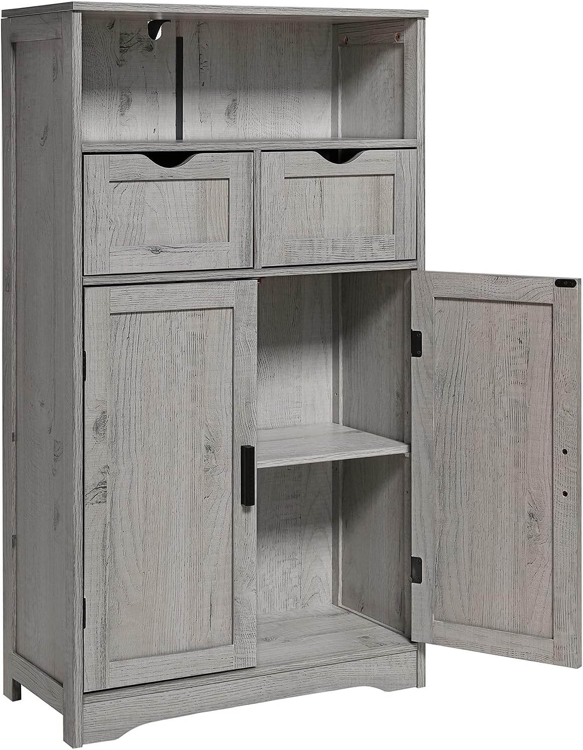 Iwell Large Storage Cabinet, Bathroom Cabinet with 2 Drawers & 2 Shelves, Cupboard, Bathroom Floor Cabinet for Living Room, Home Office, Grey