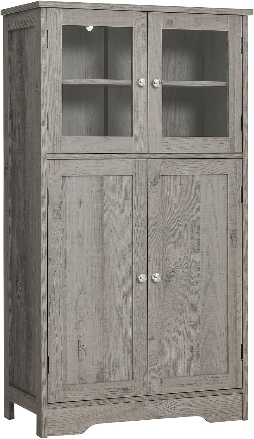 Iwell Storage Cabinet, Bathroom Cabinet with Adjustable Shelves & 4 Doors, Floor Cabinet for Living Room, Bedroom, Grey