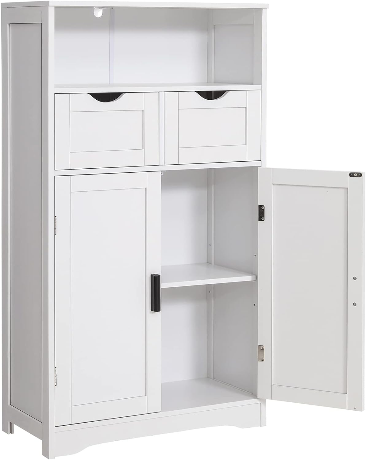 Iwell Bathroom Cabinet, Storage Cabinet with Door and Shelves, 2 Drawers, Bathroom Floor Cabinet for Living Room, Home Office White