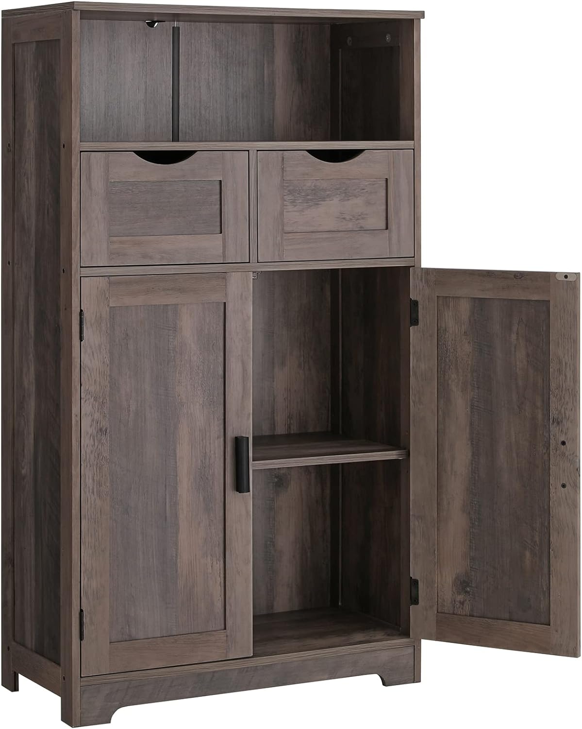 Iwell Large Storage Cabinet, Bathroom Cabinet with 2 Drawers & 2 Shelves, Cupboard, Bathroom Floor Cabinet for Living Room, Bedroom, Office, Rustic Gray