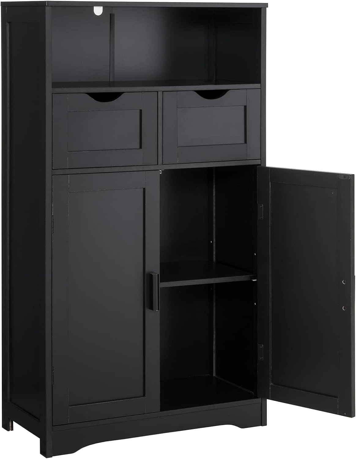 IWELL Storage Cabinet, Bathroom Floor Cabinet with 2 Drawers & 2 Shelves, Freestanding Accent Cabinet for Living Room, Bedroom, Office, Black, 23.6 L x 11.8 W x 42.5 H