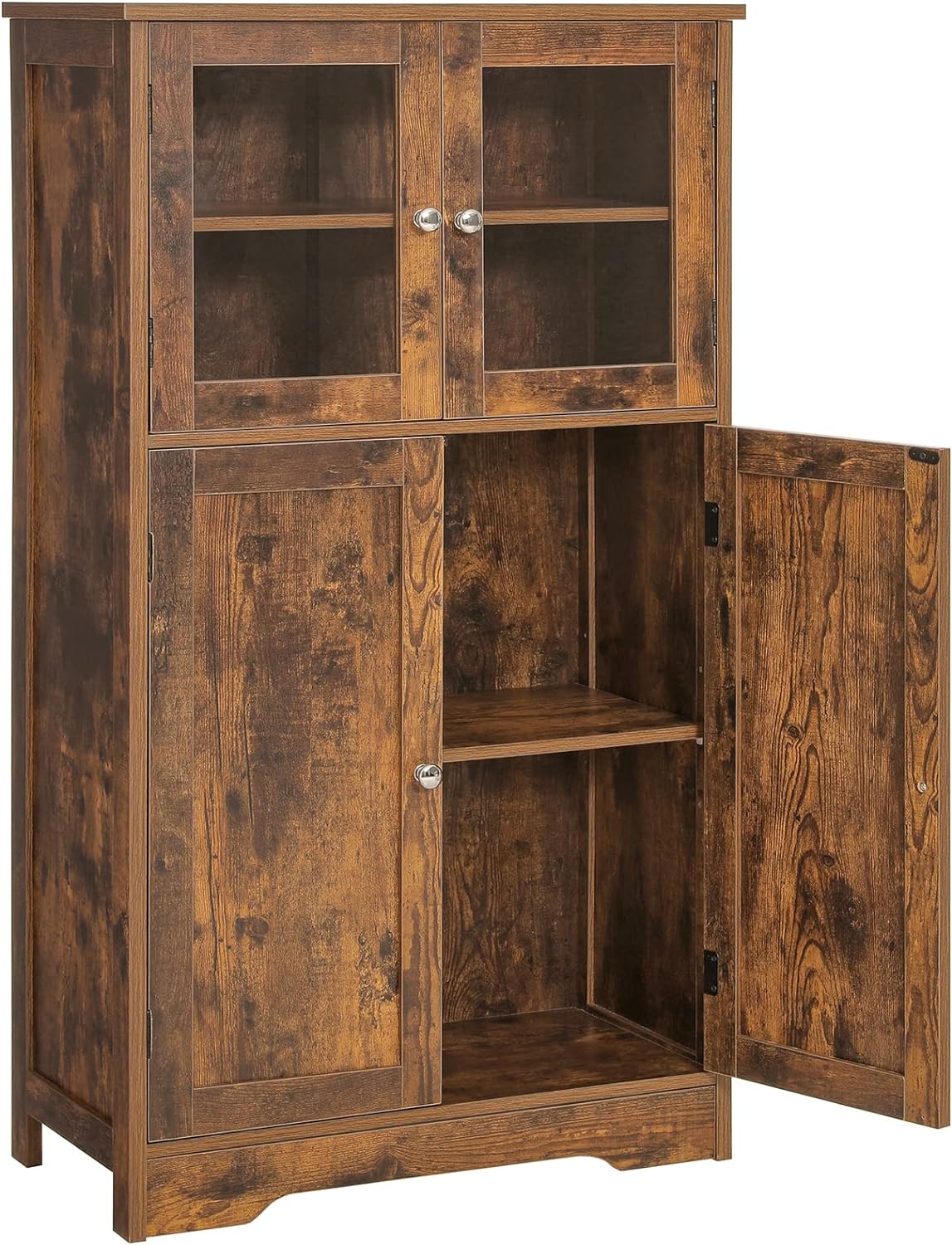 Iwell Storage Cabinet with 2 Doors and 4 Storage Shelves, Sideboard, Buffet Cabinet, Floor Cabinet for Living Room, Entryway, Rustic Brown