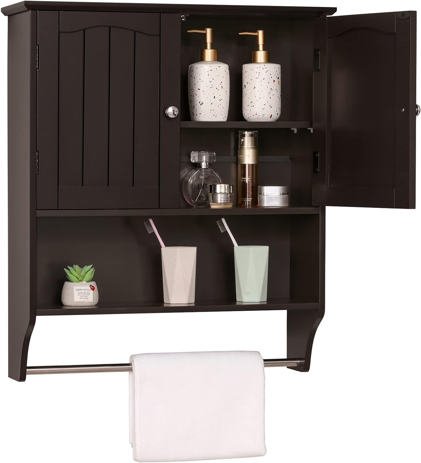 Iwell Bathroom Wall Cabinet with 1 Adjustable Shelf & Double Doors, Medicine Cabinet for Bathroom, Bathroom Cabinet Wall Mounted, Espresso