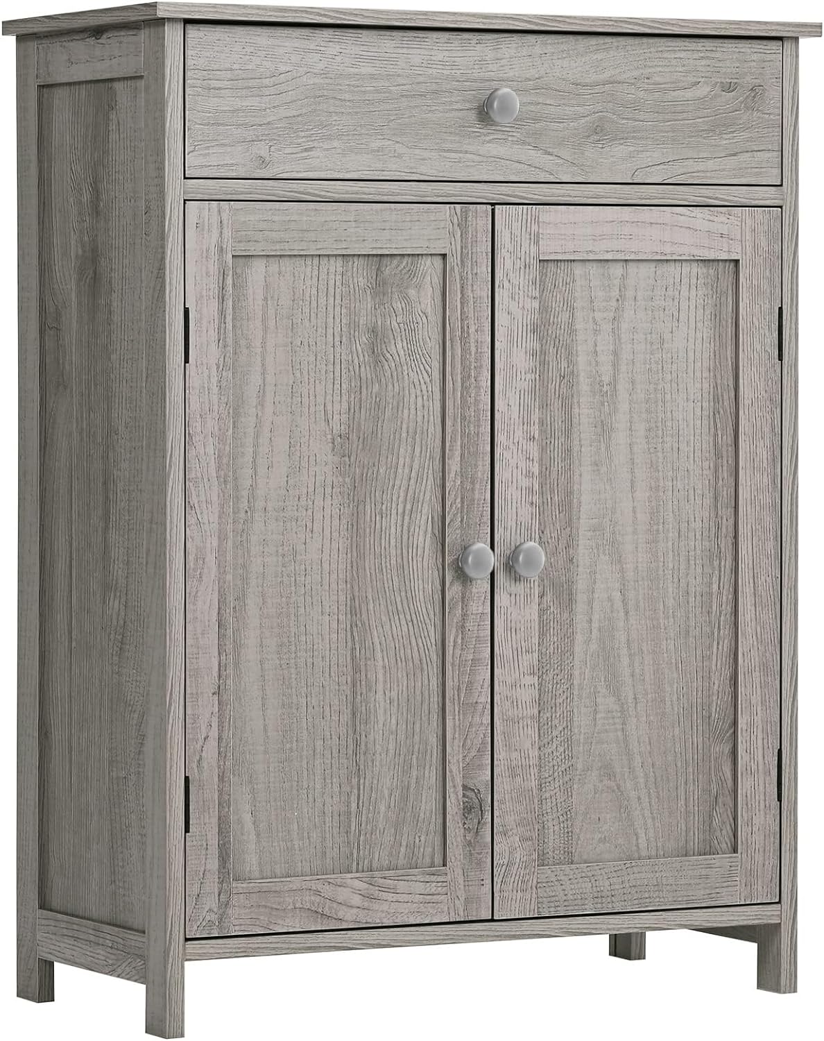 Iwell Bathroom Floor Storage Cabinet with 1 Drawer 2 Shelves and 2 Doors, Freestanding for Living Room, Kitchen, Entryway, Grey