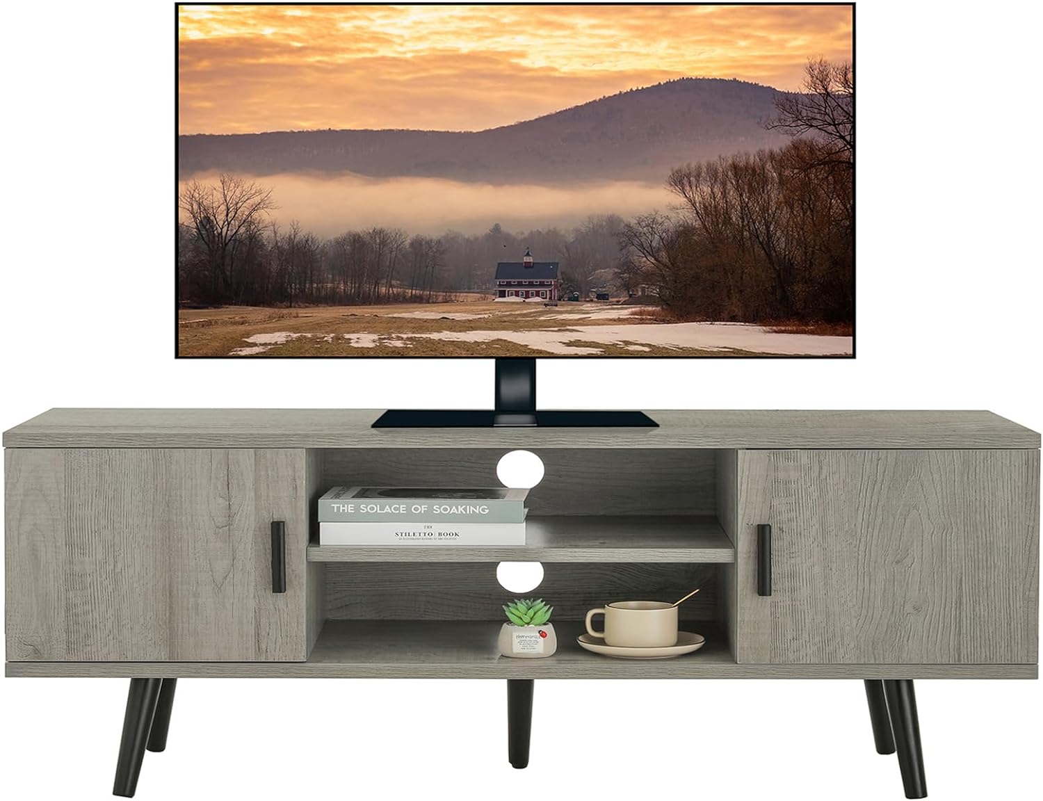 Iwell TV Stand for 55 inch TV, TV Stand with Storage and Open Shelves, Entertainment Center, TV Console for Living Room, Bedroom, Grey