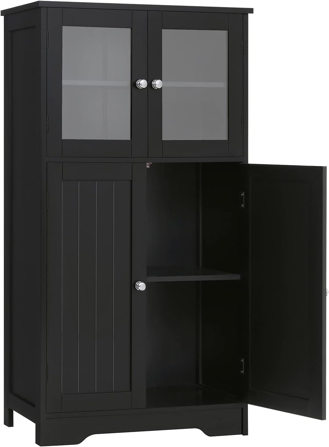 Iwell Large Storage Cabinet, Bathroom Cabinet with 2 Drawers & 2 Shelves, Bathroom Floor Cabinet with 2 Doors for Living Room, Bedroom, Kitchen, Black