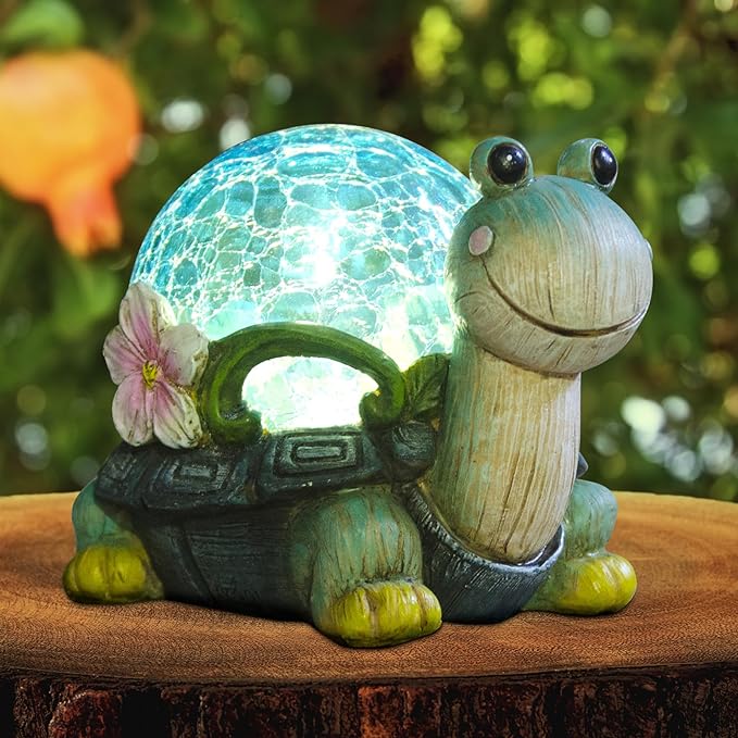 Solar Garden Statue Outdoor Decor-Cute Frog Figurines Turtles Women, Birthday Gift for Grandma Lawn Decor Garden Tortoise Statue for Patio, Yard, Lawn Ornament,Gardening Gifts for Mom