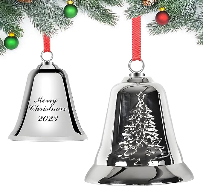 2023 Christmas Bells Ornaments, Christmas Tree Ornaments Jingle Bells Women Silver Xmas Tree Decor, Grandma Birthday Gift,Mom Christmas Bell 2023 Annual Christmas