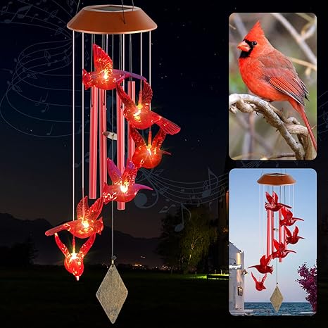 Cardinal Wind Chime for Women Solar Cardinal Gift Memorial Wind Chimes Birthday Gifts for Grandma Solar Cardinal Garden Light Gift Women Christmas Outdoor Party Decoration Xmas Gift
