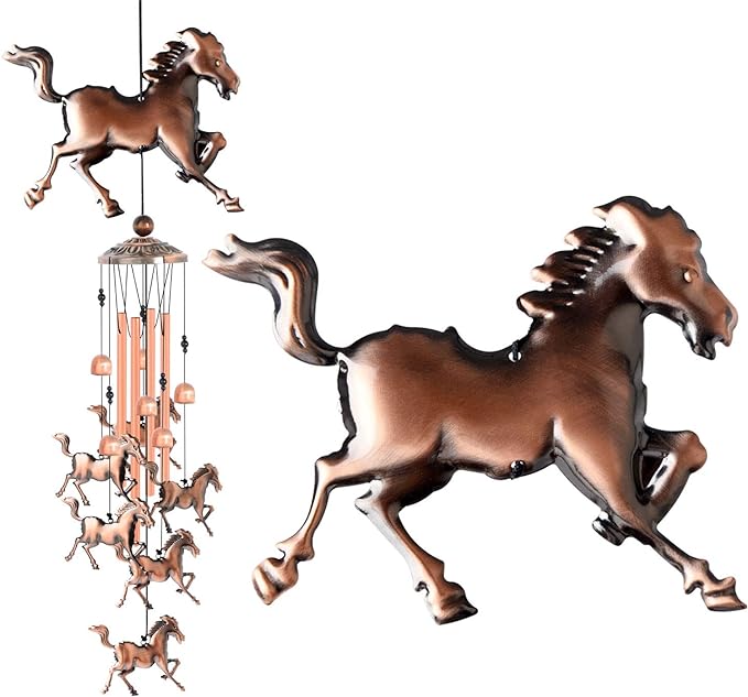 Copper Horse Wind Chimes Horse Gift Wind Chime Women Garden Gift for Mother Windchimes Outdoor Mom Patio Yard Decor Outdoor Garden Decor Music Wind Chimes Women Xmas Gift