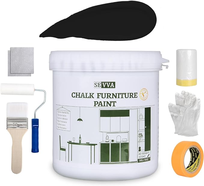 Furniture Paint Wood Paint Finish Cabinet Furniture Paint - 1KG/35 Oz Black Wood Paint With Tool Kit for Cabinets, Doors, Tables, and Dressers Refinishing DIY- Water-Based, Non-Toxic & Odorless