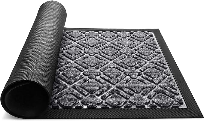 KMAT Door Mat Inside Outside,Anti-Slip Durable Rubber Doormat Indoor Outdoor Front Door Mat Rugs for Entryway,Patio,Lawn,Garage,High Traffic Areas(Low-Profile Design,30x17 inches,Grey)