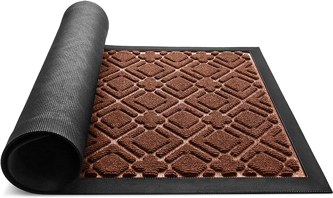 KMAT Door Mat Inside Outside,Anti-Slip Durable Rubber Doormat Indoor Outdoor Front Door Mat Rugs for Entryway,Patio,Lawn,Garage,High Traffic Areas(Low-Profile Design,30x17 inches,Brown)