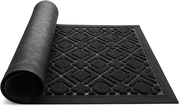 KMAT Door Mat Inside Outside,Anti-Slip Durable Rubber Doormat Indoor Outdoor Front Door Mat Rugs for Entryway,Patio,Lawn,Garage,High Traffic Areas(Low-Profile Design,30x17 inches, Black)