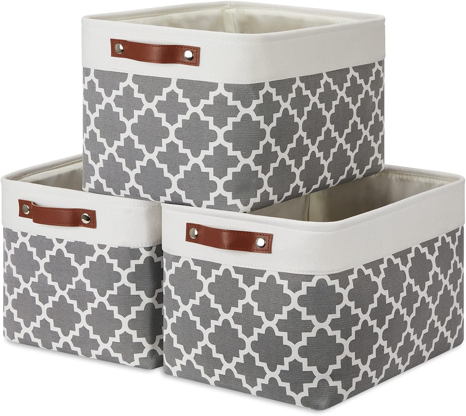Temary Storage Baskets 3 Pack Storage Organizer Bins Decorative Fabric Storage Boxes with Handles Canvas Storage Basket for Organizing Clothes, Toys, Books