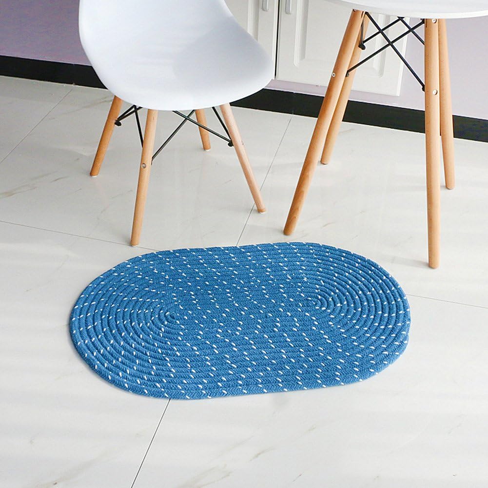 UKELER Ukleler Blue Handmade Braided Area Rugs for Laundry Room/Kitchen/Bedroom/Bathroom, Soft & Absorbent,