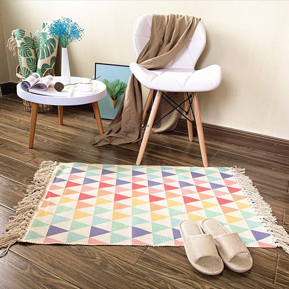 UKELER Cotton Kilim Porch Rugs Colorful Triangle Entryway Thin Rug Hand Woven Washable Layered Doormats 2'Ã3'