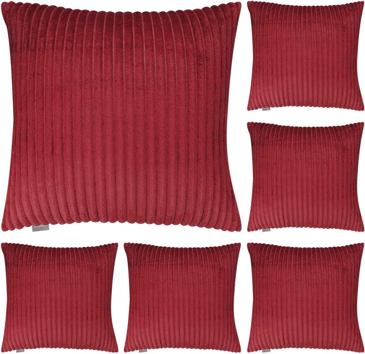 6 Pack Soft Christmas Flannel Decor Pillow Case,Solid Striped Square Throw Pillow Covers 18x18 Flannel Cushion Covers for Home Bed Couch Sofa Car Decorations (Wine Red, 18x18 inch/ 45x45cm)