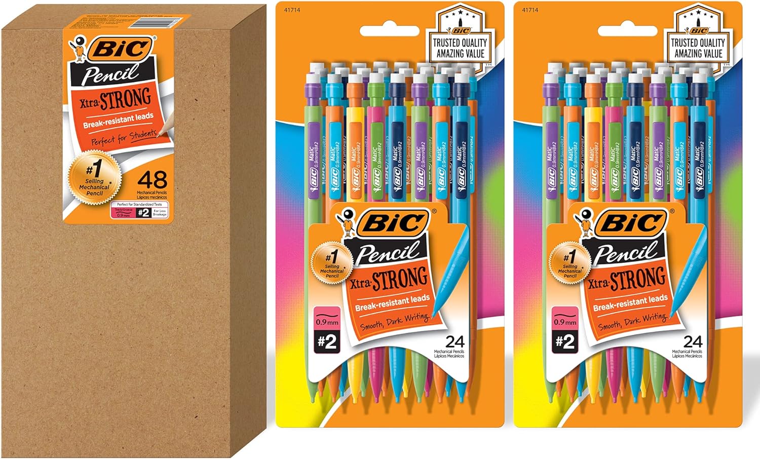 BIC Xtra-Strong Mechanical Pencil, Colorful Barrel, Thick Point (0.9mm), 48-Count