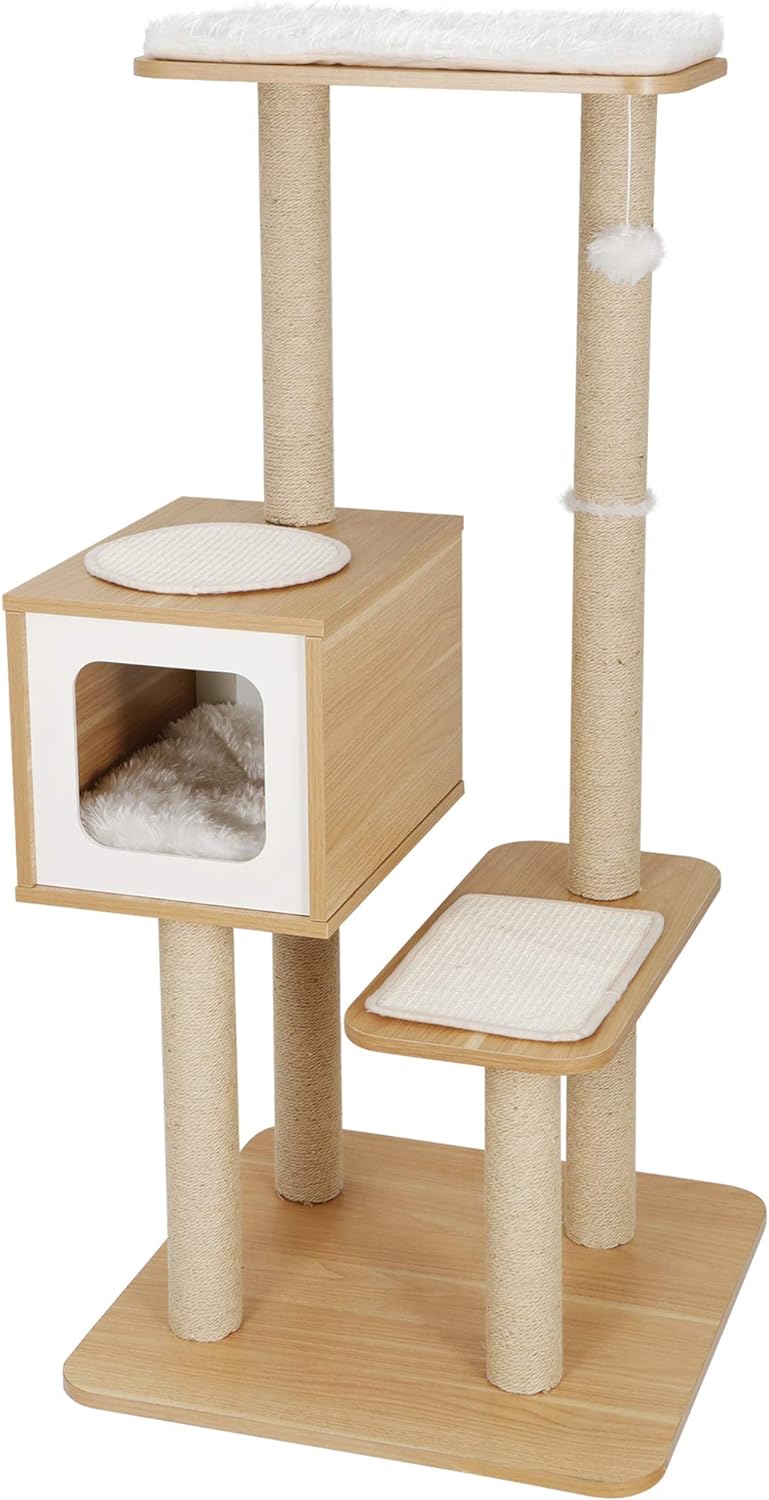 ZENY 47.6 inches Cat Tree with Sisal Scratching Posts Perches Houses, Cat Tower Furniture Kitty Activity Center Kitten Play House