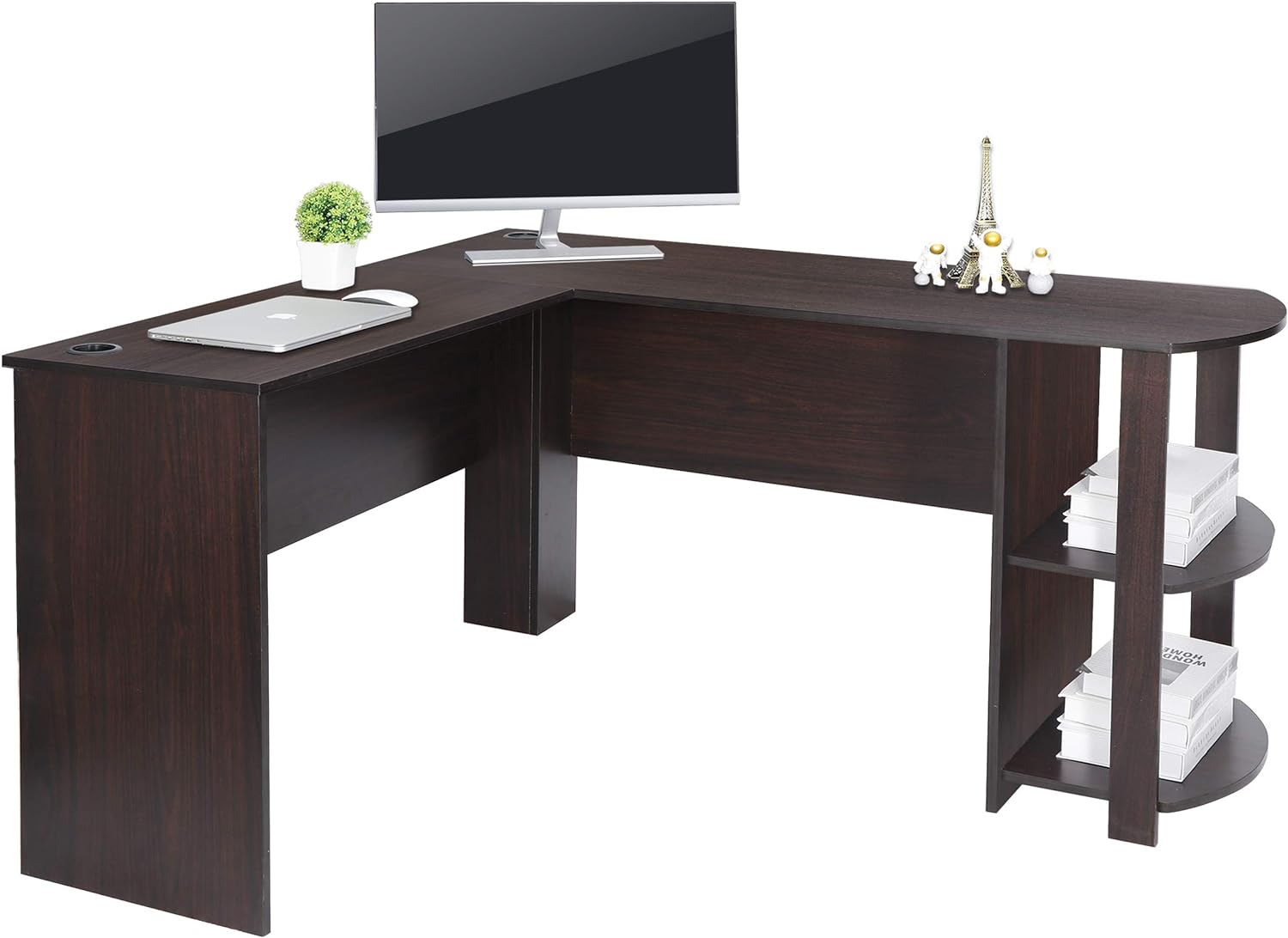 ZENY L-Shaped Computer Desk with Bookshelf 53.6 Corner Desk Gaming Desk Large Home Office Desk with Storage, Espresso