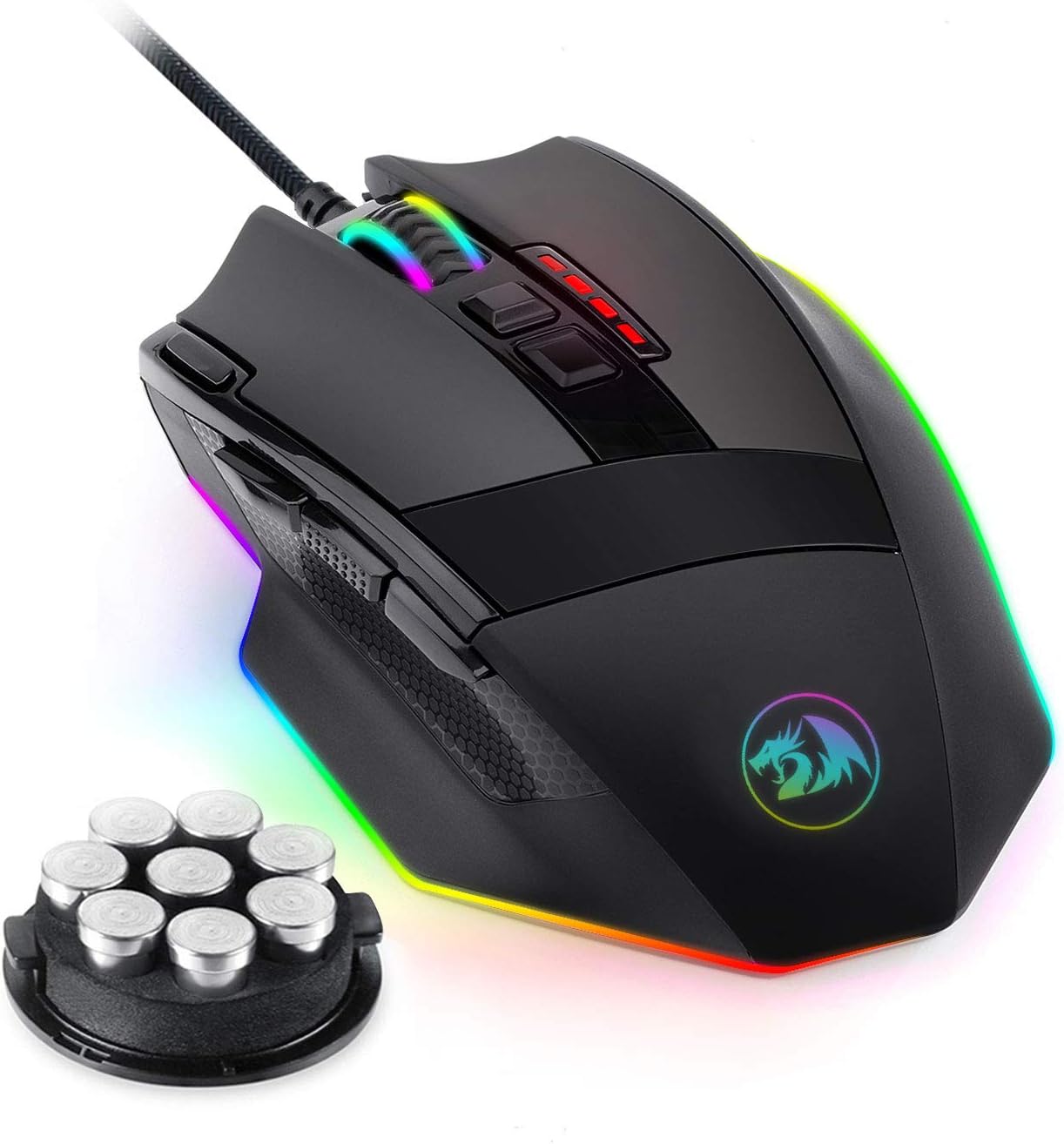 Redragon M801 Gaming Mouse LED RGB Backlit MMO 9 Programmable Buttons Mouse with Macro Recording Side Buttons Rapid Fire Button 16000 DPI for Windows PC Gamer (Wired, Black)