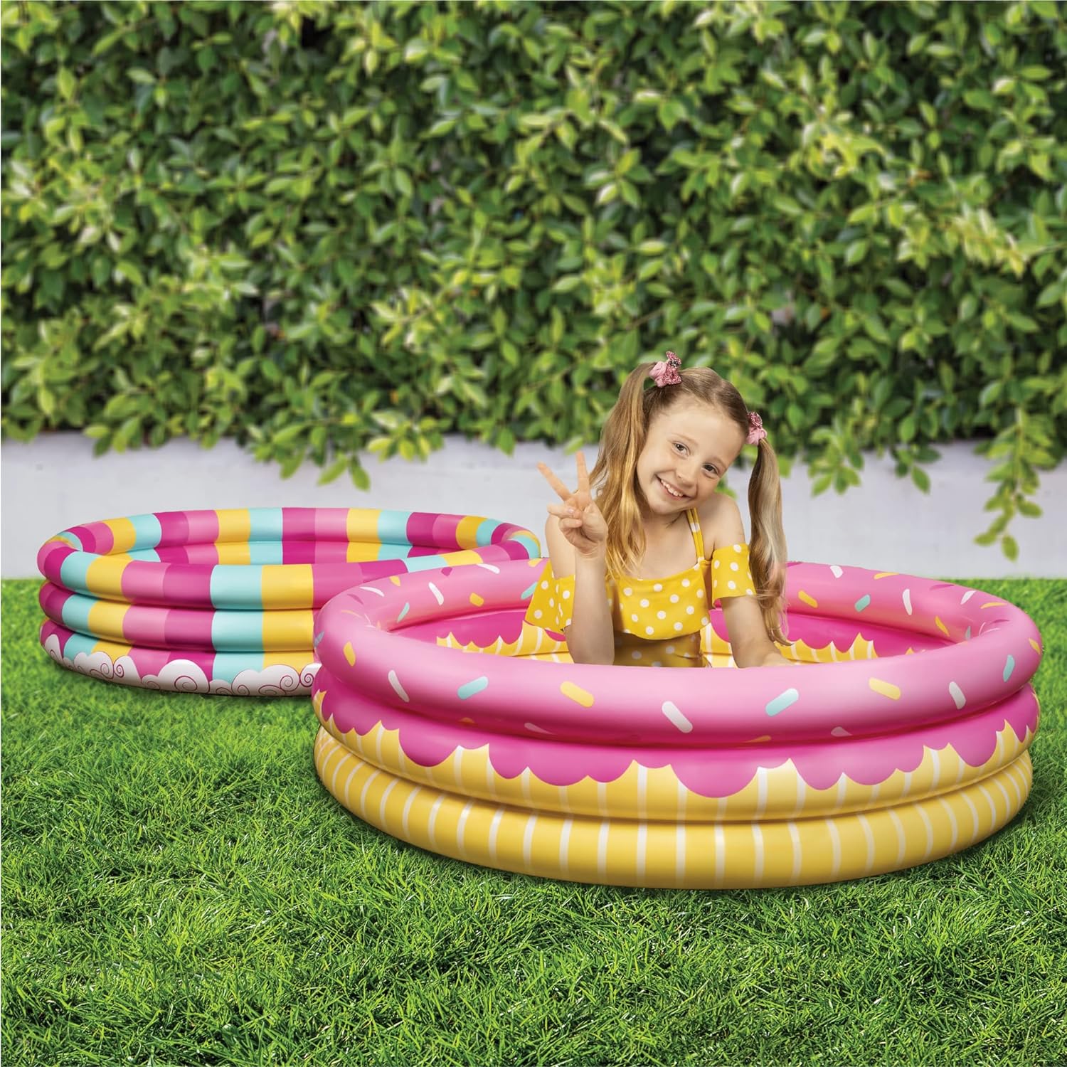 Like Nastya 45 Cupcake Rainbow Kiddie Pool 2 Pack Inflatable Kiddie Pool for Kids, 45 x 10 Inflatable Swimming Pool, Water Baby Pool with Donut Design for Backyard Family Seasonal Merriment 