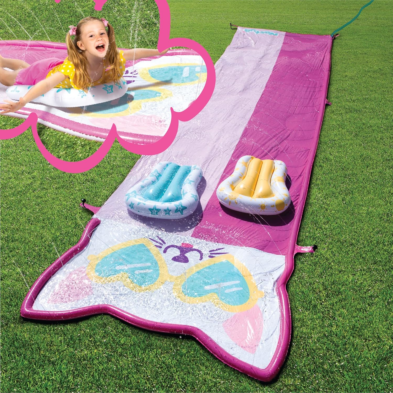 Sloosh Like Nastya Slip Slide Water Slide with 2 Body Boards, 17ft Lawn Water Slide with Build in Sprinkler for Backyard and Outdoor