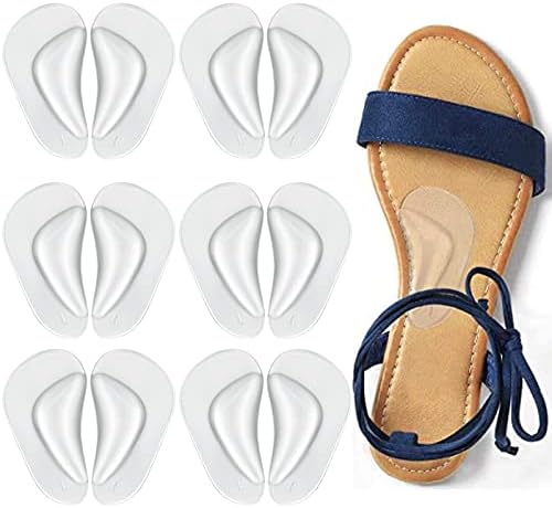 6 Pairs Gel Arch Support Cushions for Men & Women, Shoe Insoles for Flat Feet, Reusable Arch Inserts for Plantar Fasciitis, Adhesive Arch Pad for Relieve Pressure and Feet Pain