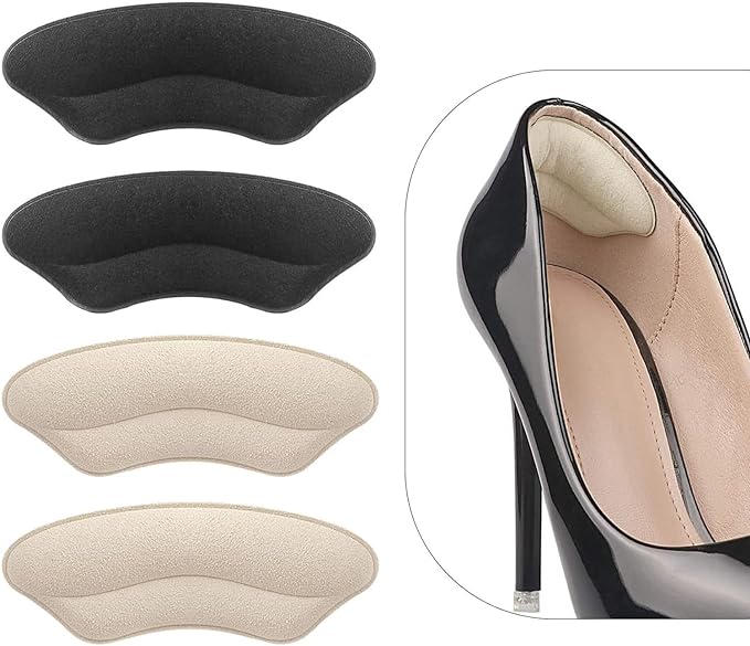 Heel Grips Liner Cushions Inserts for Loose Shoes, Heel Pads Snugs for Shoe Too Big Men Women, Filler Improved Shoe Fit and Comfort, Stop Heel Slip and Blister (4 Pairs) (Pale Apricot Black)