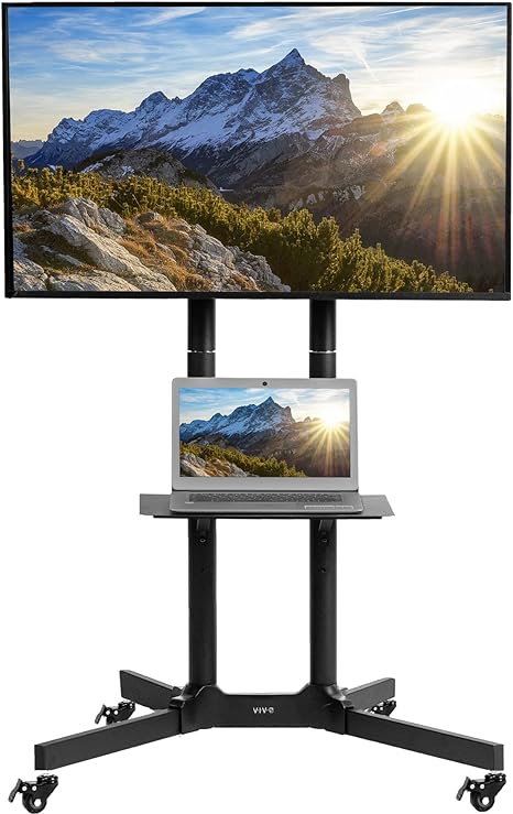 VIVO Mobile TV Cart for 32 to 83 inch Screens up to 110 lbs, LCD LED OLED 4K Smart Flat and Curved Panels, Rolling Stand with Laptop DVD Shelf, Locking Wheels, Max VESA 600x400, Black, STAND-TV03E