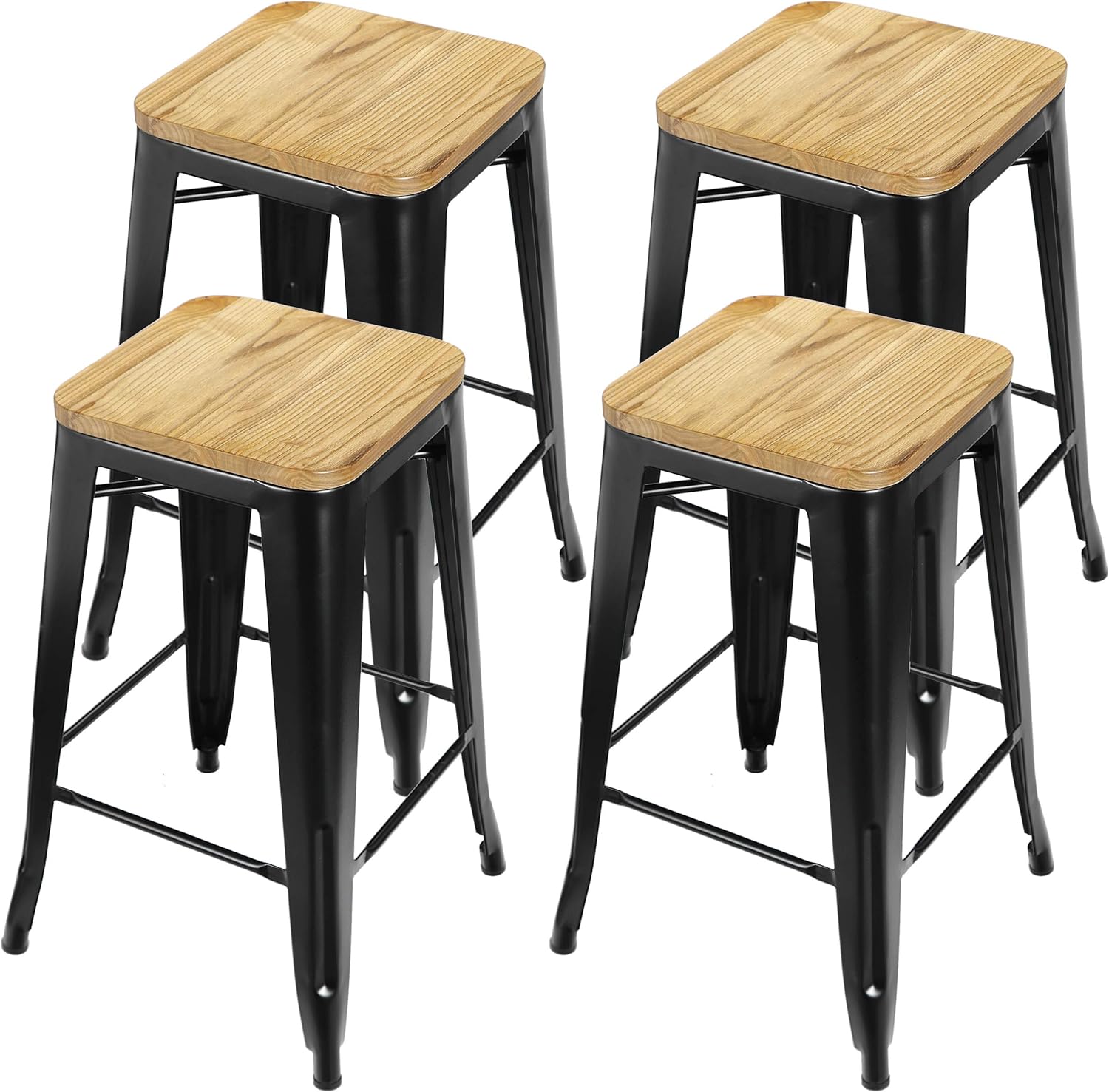 ZENY 26 Inches Metal Bar Stools Set of 4, Counter Height Barstool Stackable Kitchen Stools Indoor/Outdoor Patio Backless Bar Chair, 330 lbs Capacity